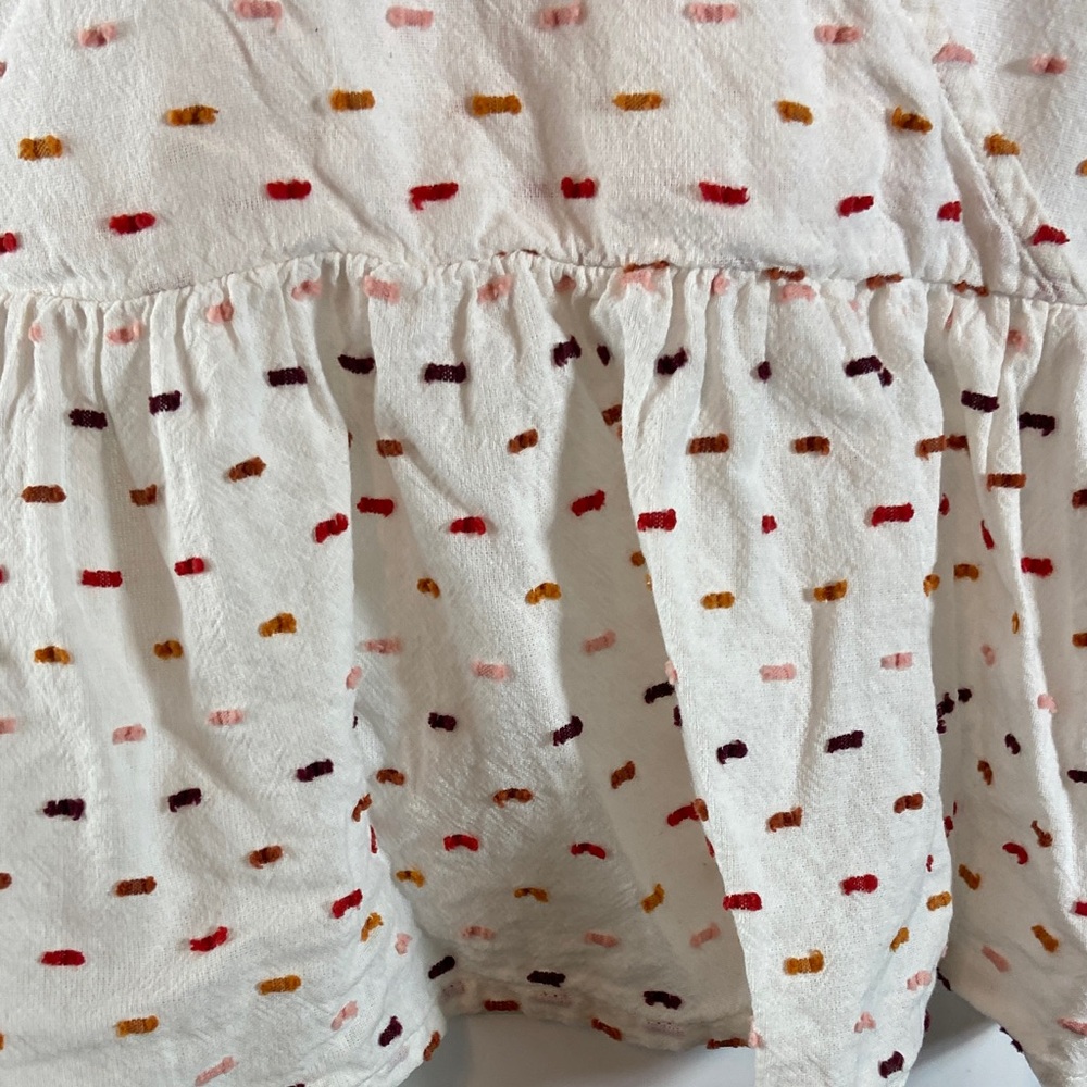 Madewell White Crossover Top Blouse Peplum clip dot cotton Medium M Ruffle Hem - Picture 9 of 12